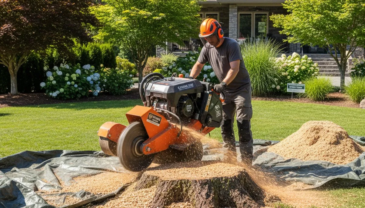 Professional stump grinding removing tree stumps in Redmond, WA for lawn restoration and pest prevention