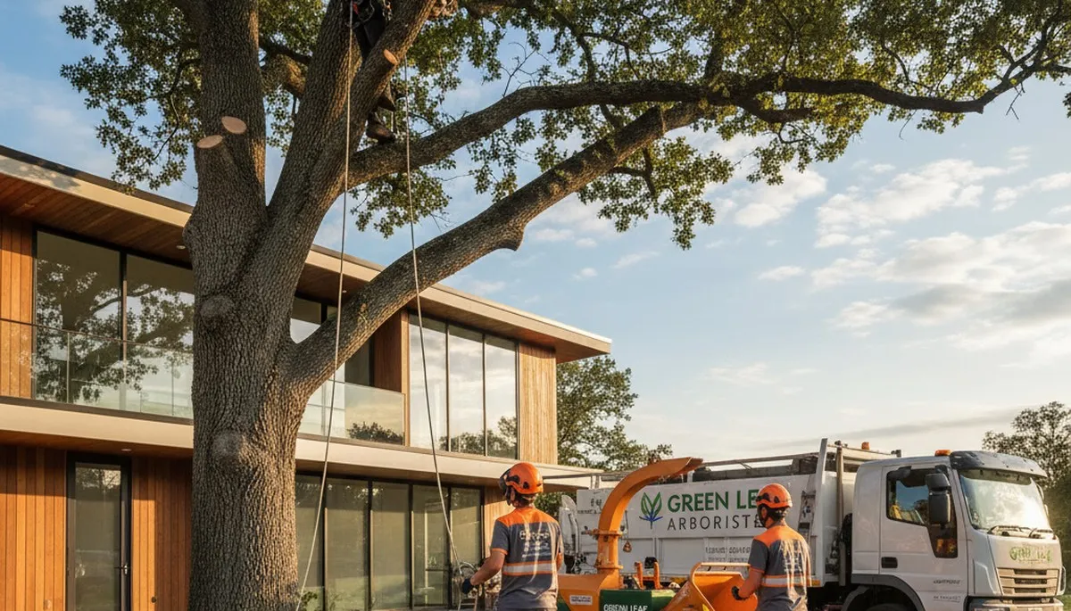 Professional tree removal service in Redmond, WA safely cutting and clearing large oak tree