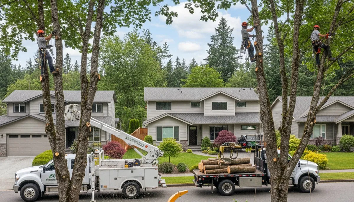 Professional tree removal service in Redmond WA safely cutting and clearing large yard trees